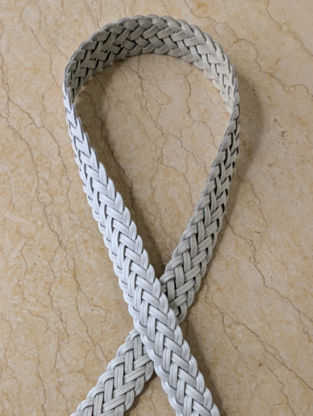 Vintage Genuine Leather White Woven Belt Silver Tone Buckle Size M/L